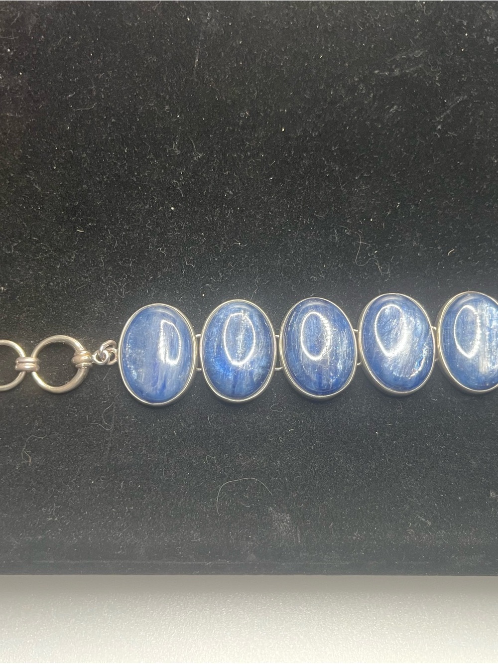 Vintage Beautiful Silver Large 6 Oval Bezel Set Lapis Stone 6-7” Bracelet 1.8 Oz